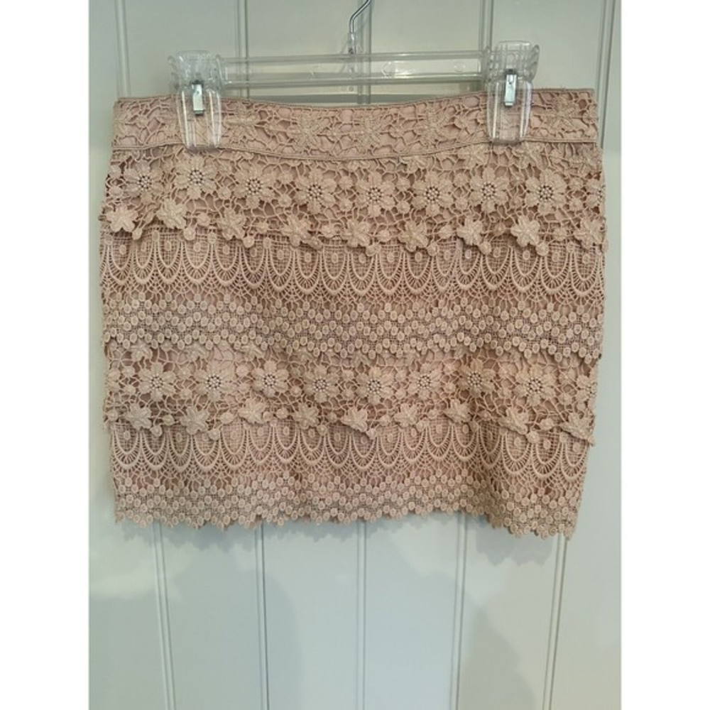 Women's American‎ Eagle Outfitters Blush Pink Tiered Lace Overlay Skirt, Size 4